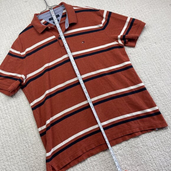 Tommy Hilfiger Performance Pique Polo Shirt Men orange Striped Golf /Tennis Read - Picture 10 of 16
